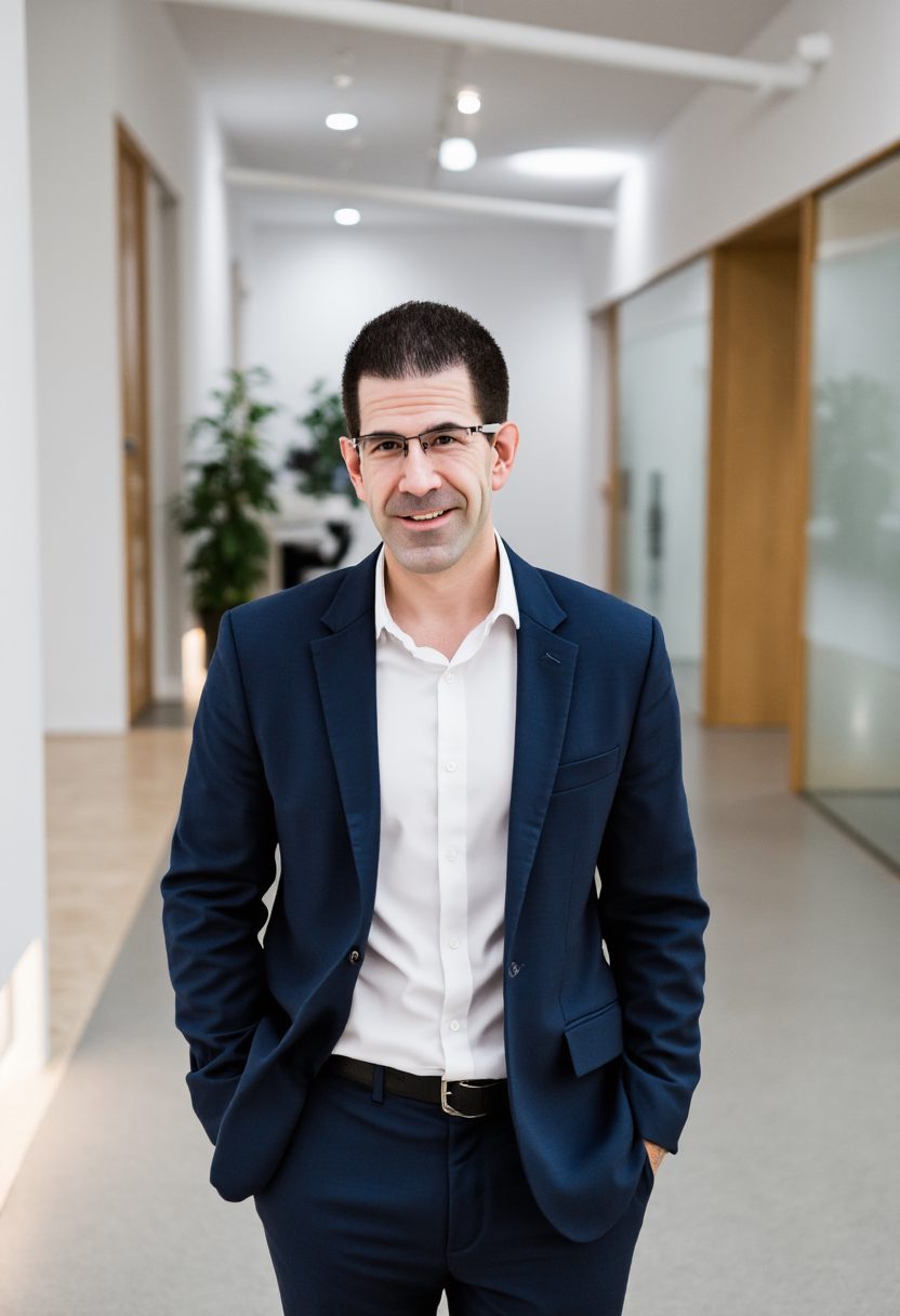 Ron Spinabella, semantic SEO consultant, standing in a modern office