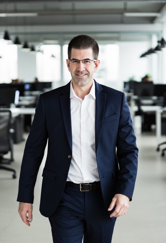 Ron Spinabella walking through a bright open-plan office